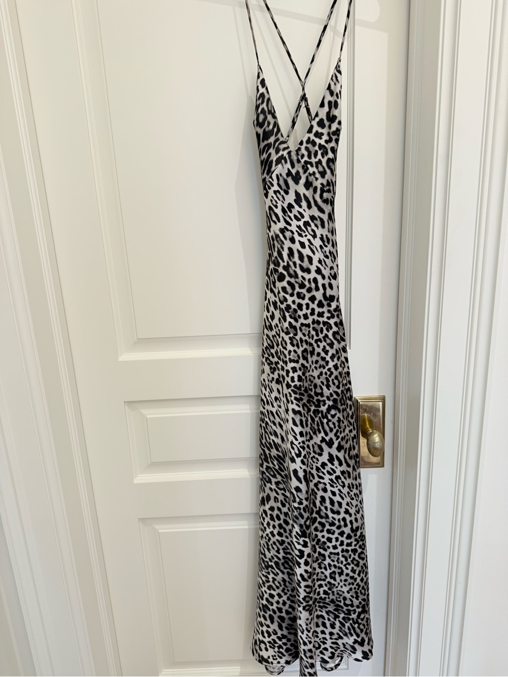 Zara Black & White Leopard-Print Maxi Slip Dress with Crisscross Straps